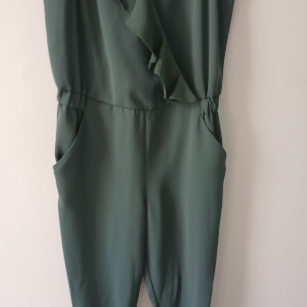 Parker Women's Size 0 Asymmetrical Jumpsuit Ruffle Sleeve Ankle Length Green - Picture 4 of 16
